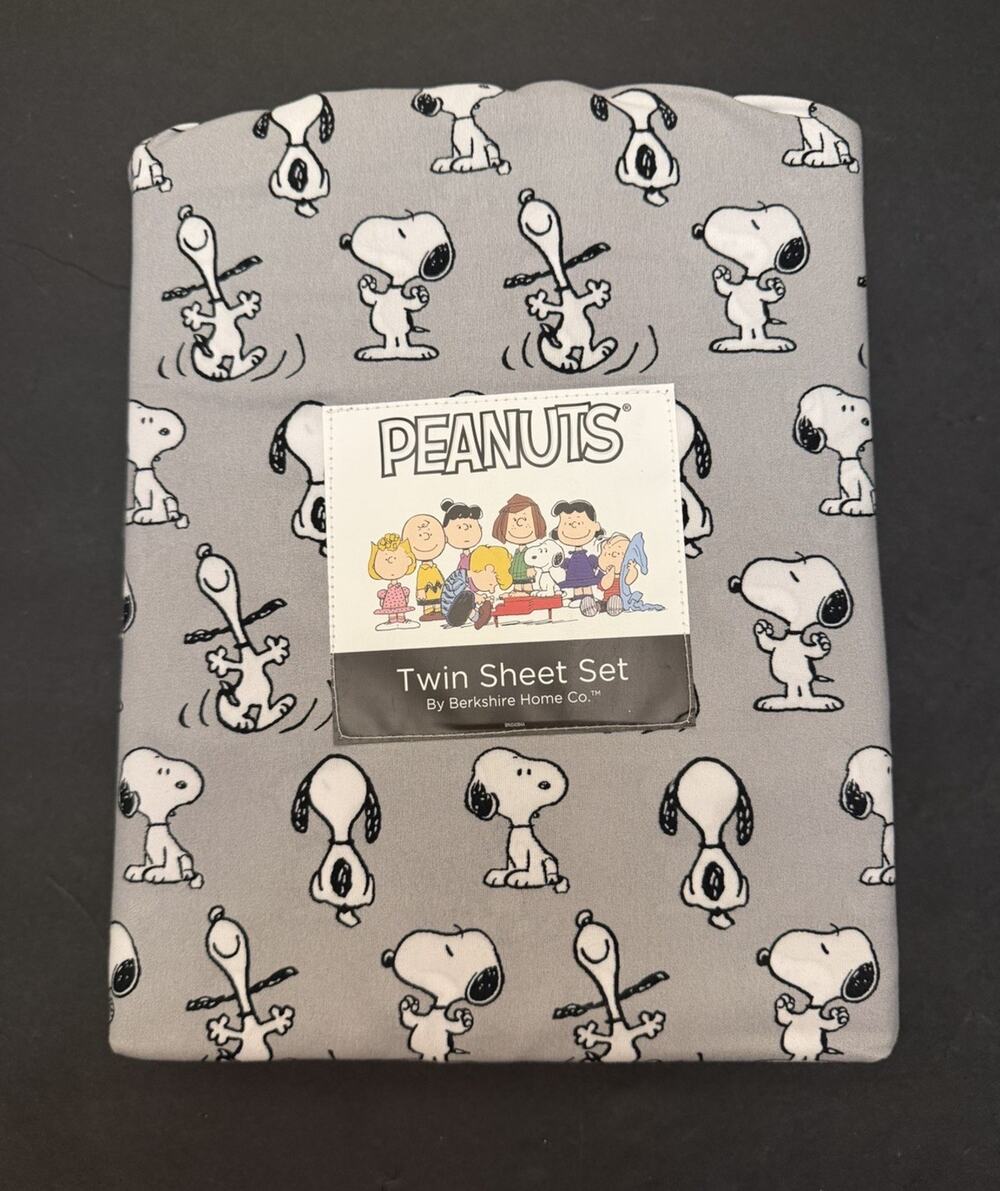 NWT! Peanuts Snoopy All Over 3 pc Twin Sheet Set (Gray) by Berkshire Home Co.